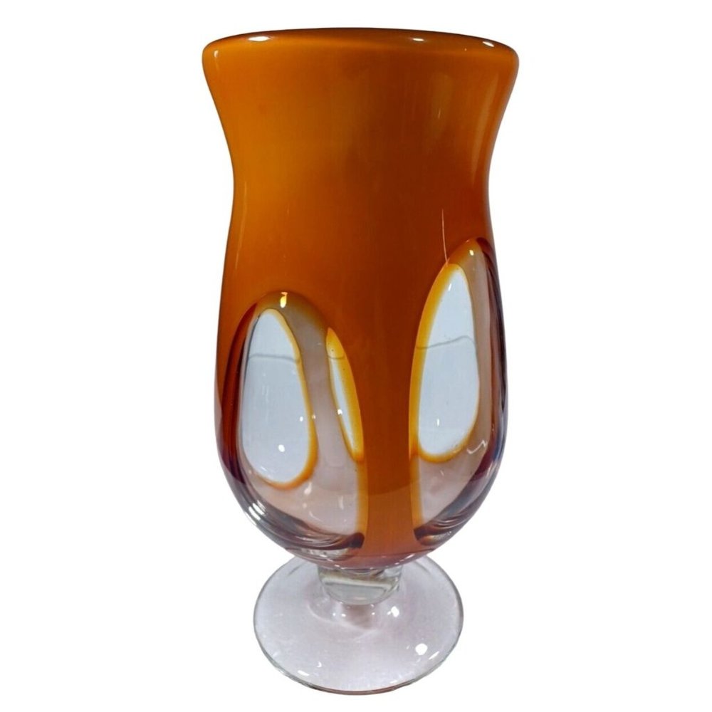 Murano Amber  Mid Century Sommerso Art Deco Finestre Window Footed Glass Vase - Picture 4 of 12